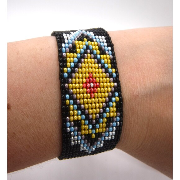 Loom Beaded Bracelet Black, Yellow and Purple - Picture 1 of 4